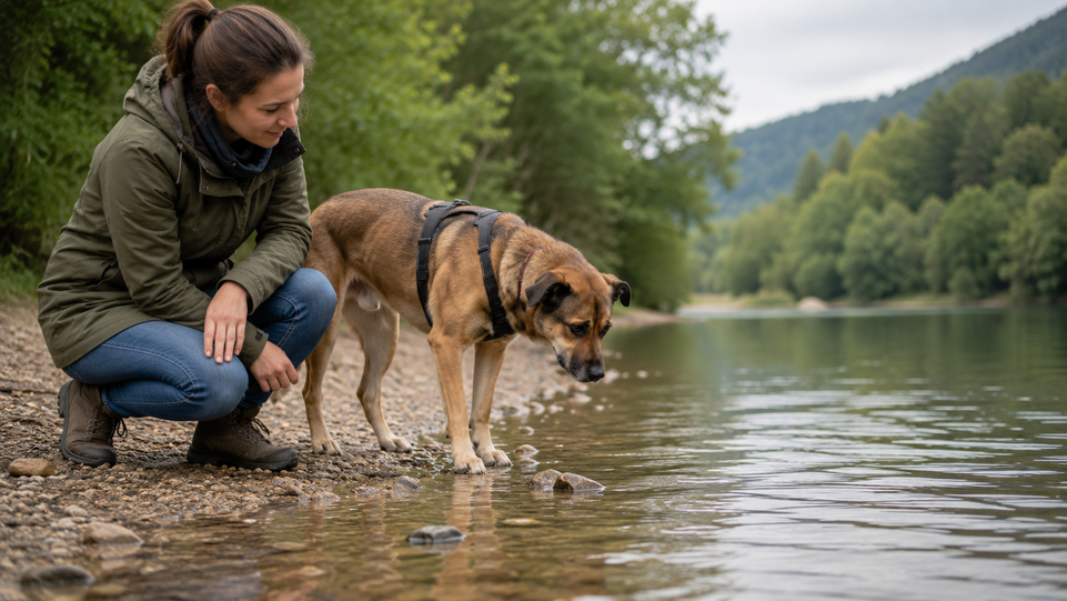 Hund rennt durch Wasser spritzer überall